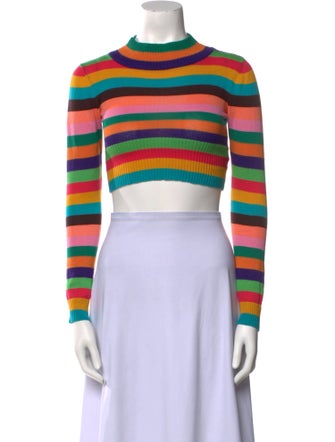 Jeremy Scott Striped Mock Neck Crop Top