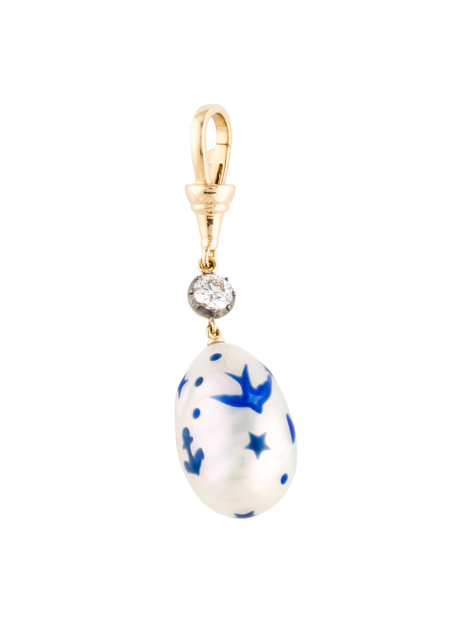 Jessica McCormack 18K Pearl, Enamel & Diamond Hello Sailor Blue Tattoo Pendant
