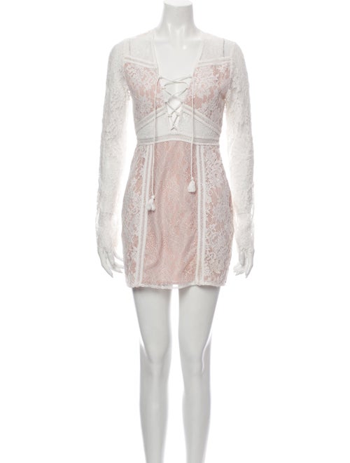 Jet Set Lace Pattern Mini Dress White