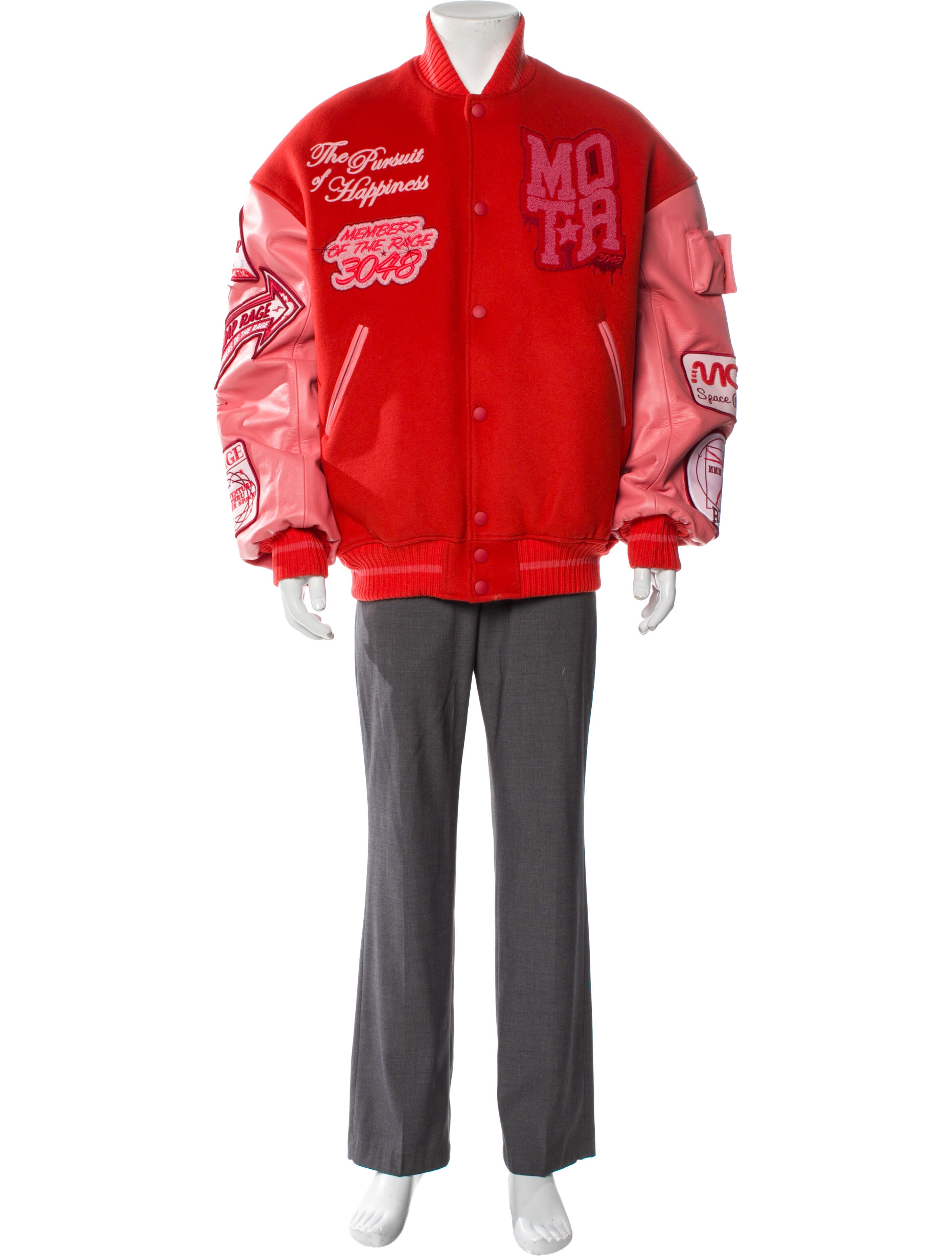 Members of the Rage Virgin Wool Graphic Print Varsity Jacket - Red