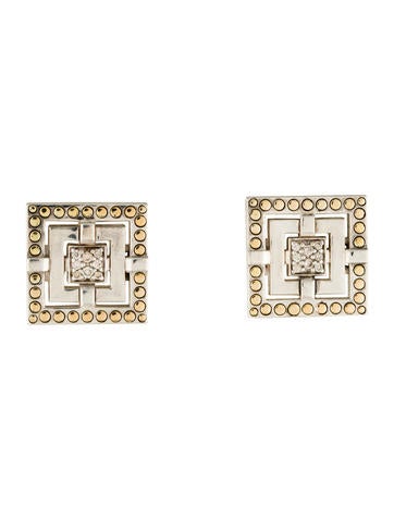 John Hardy Two-Tone Diamond Square Stud Earrings