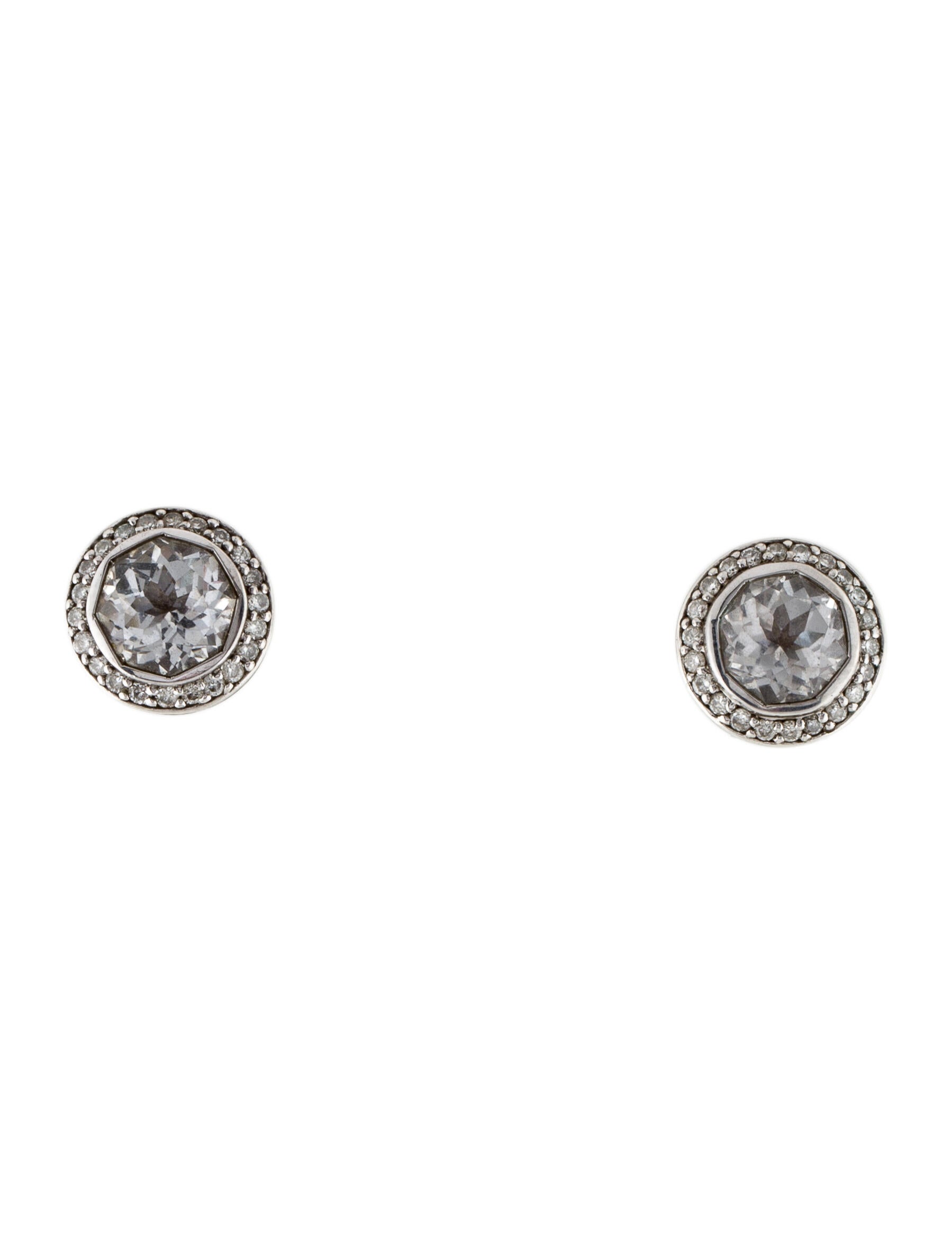 David Yurman Prasiolite & Diamond Stud Earrings 14K White Gold Stud