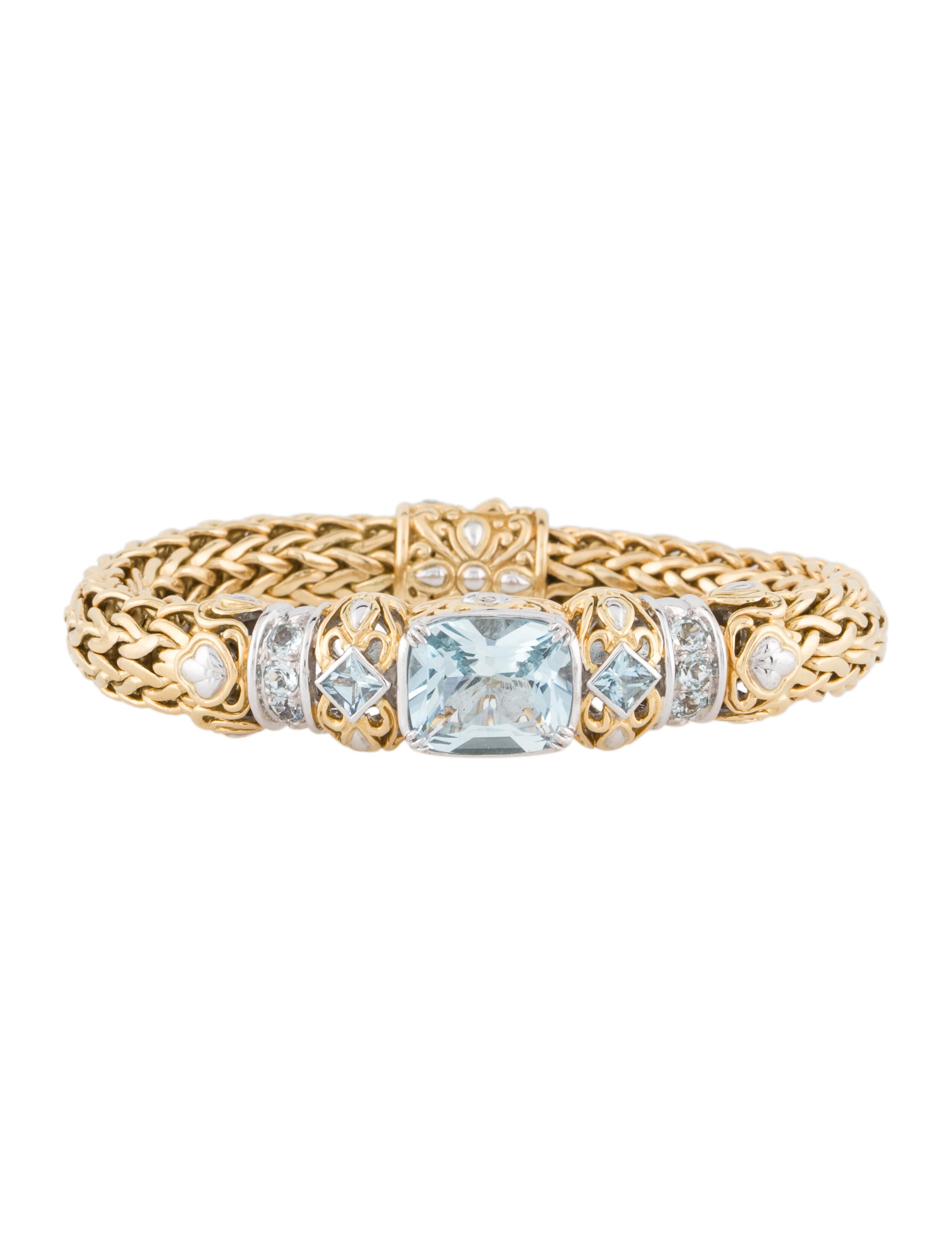 John Hardy 18K Aquamarine Chain Link Bracelet 18K Yellow Gold Link