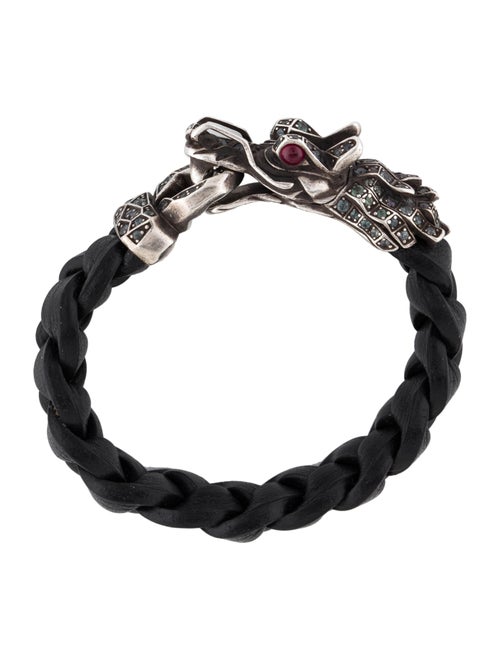 John Hardy Tsavorite & Ruby Naga Dragon Leather Bracelet