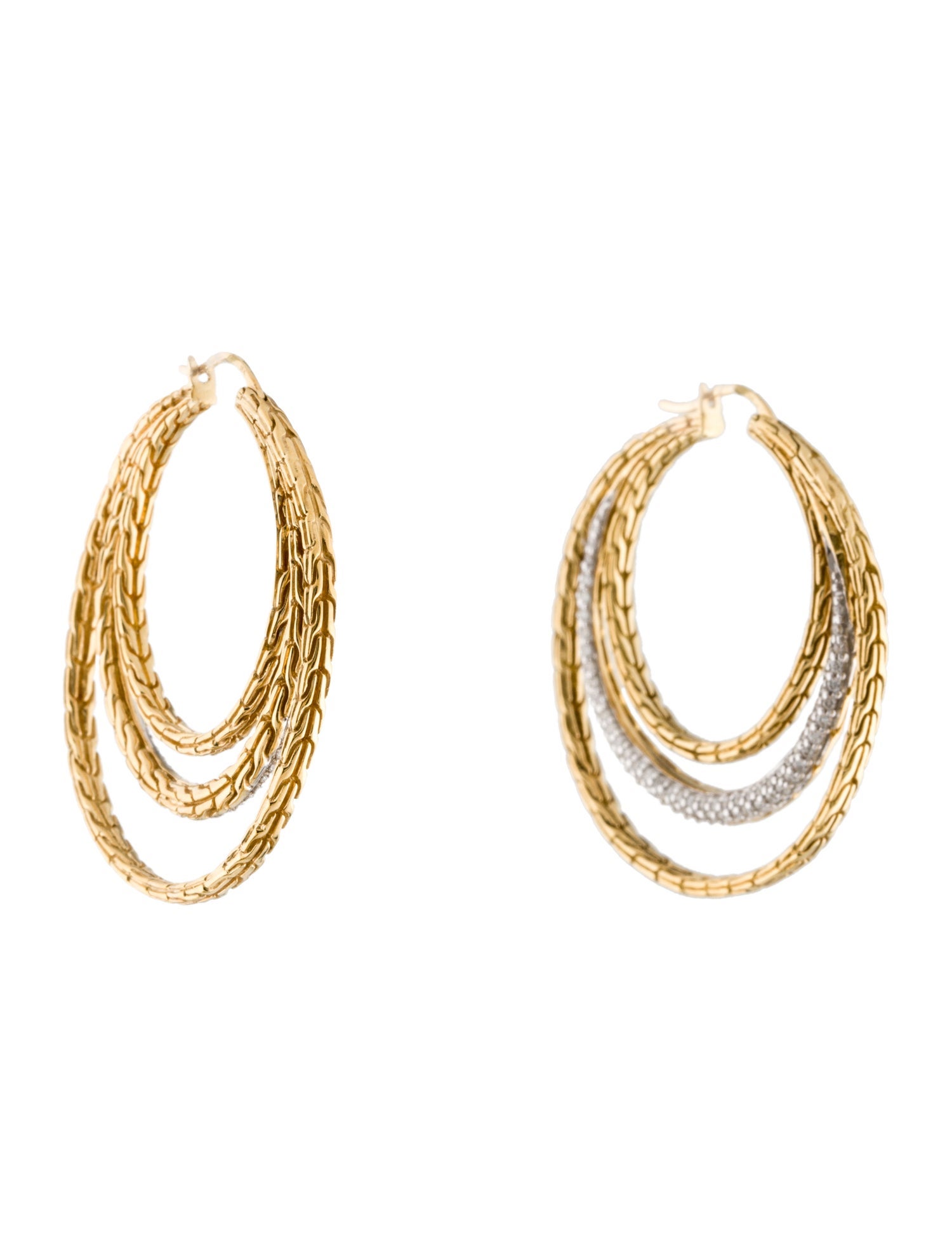 John Hardy 18K Diamond Medium Classic Chain Hoop Earrings 18K Yellow