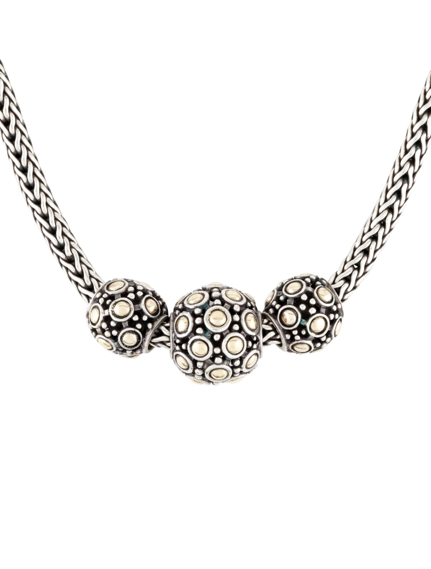 John Hardy TwoTone Jaisalmer Three Bead Pendant Neckace 18K Yellow