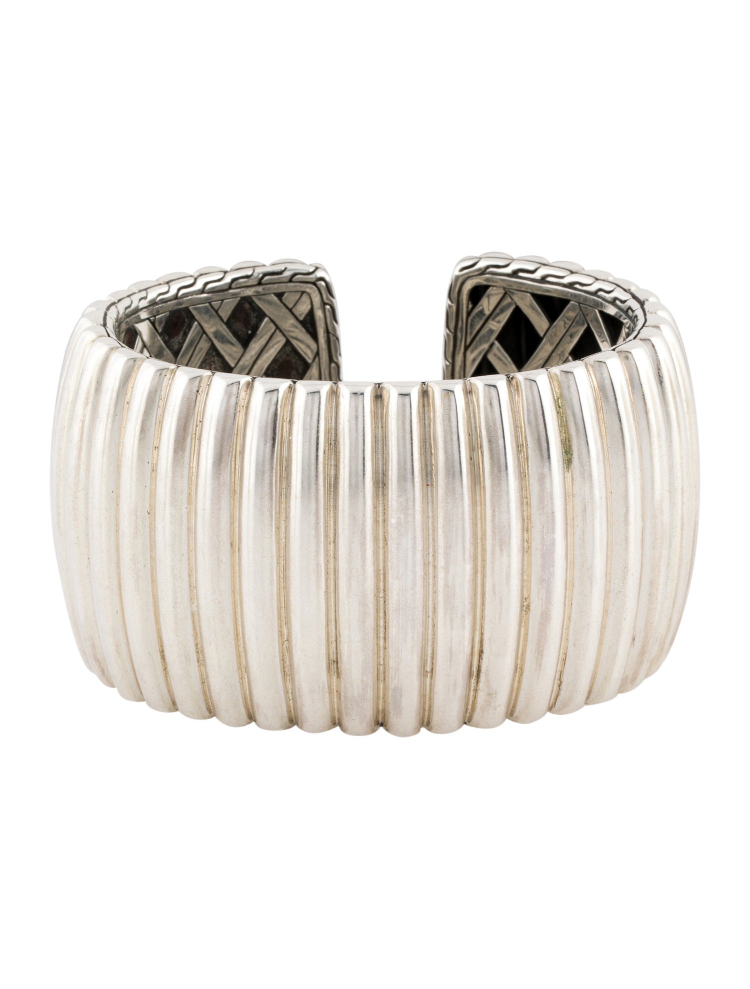 John Hardy Bedeg Wide Rippled Kick Cuff Sterling Silver Cuff