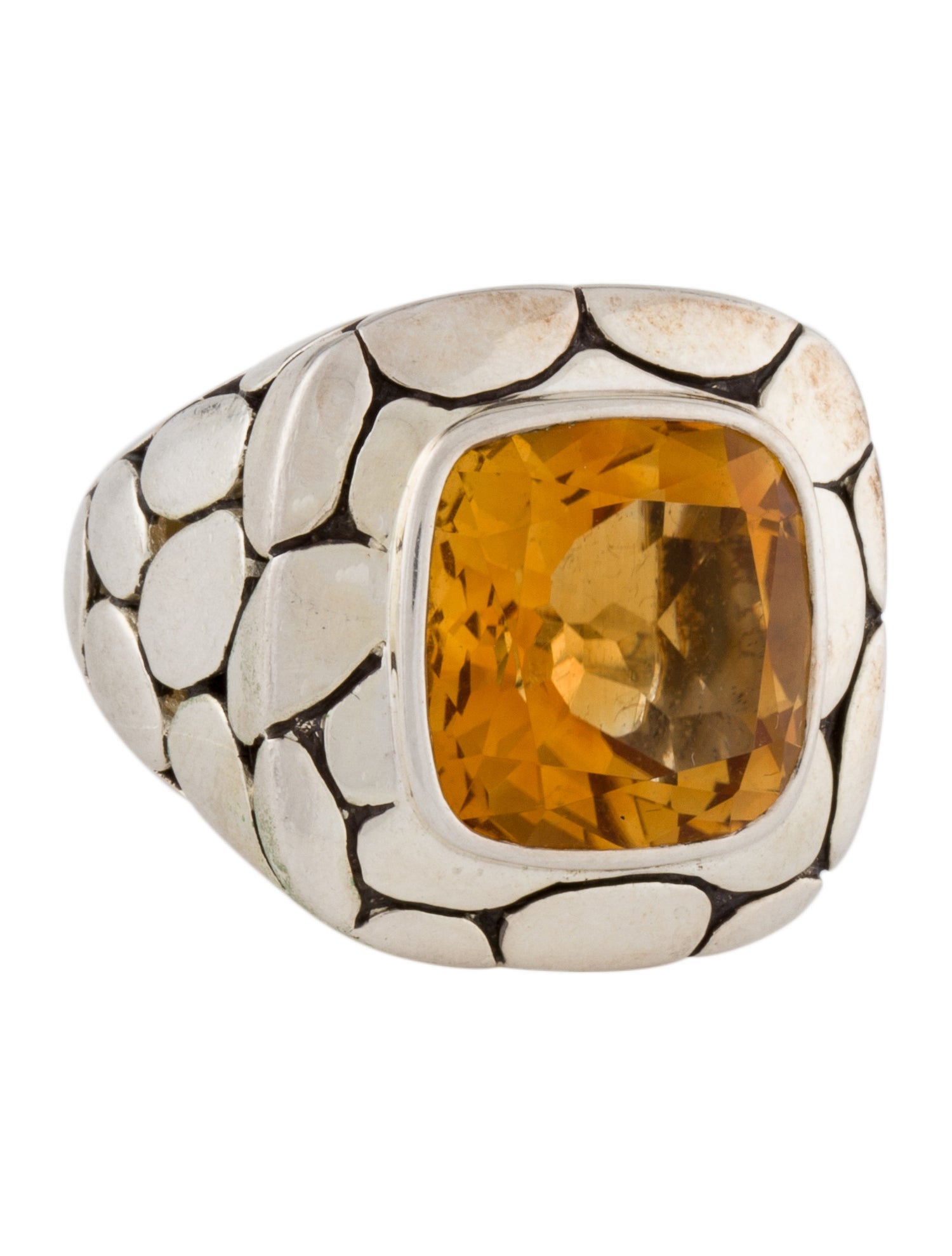 John Hardy Citrine Batu Kali Square Ring Cocktail Ring, Rings