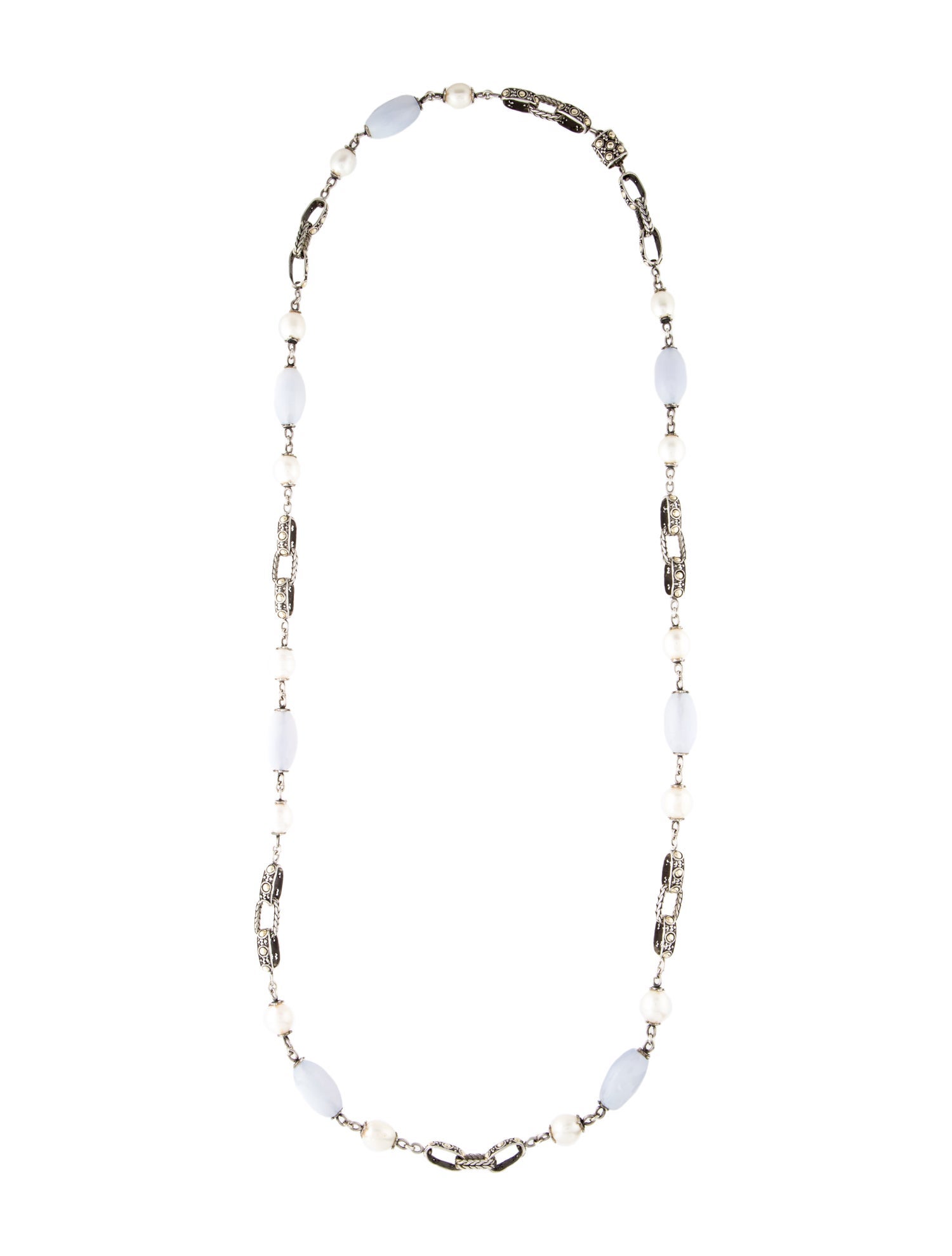 John Hardy Pearl & Chalcedony Dot Station Necklace