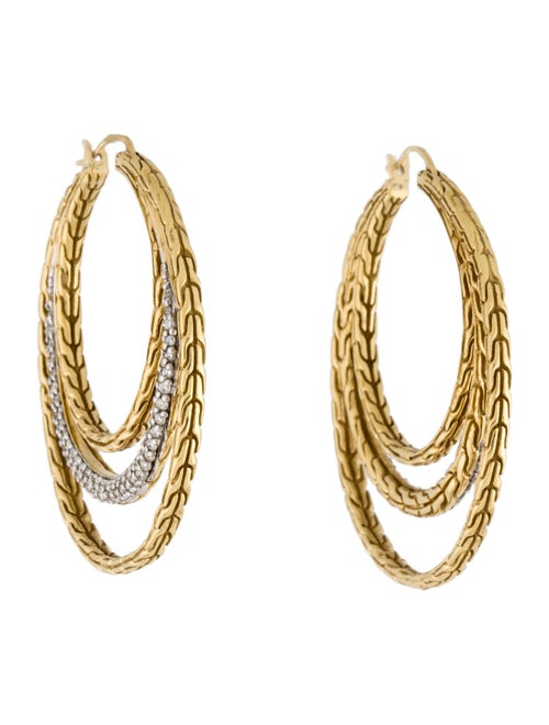 John Hardy 18K Diamond Medium Classic Chain Hoop Earrings