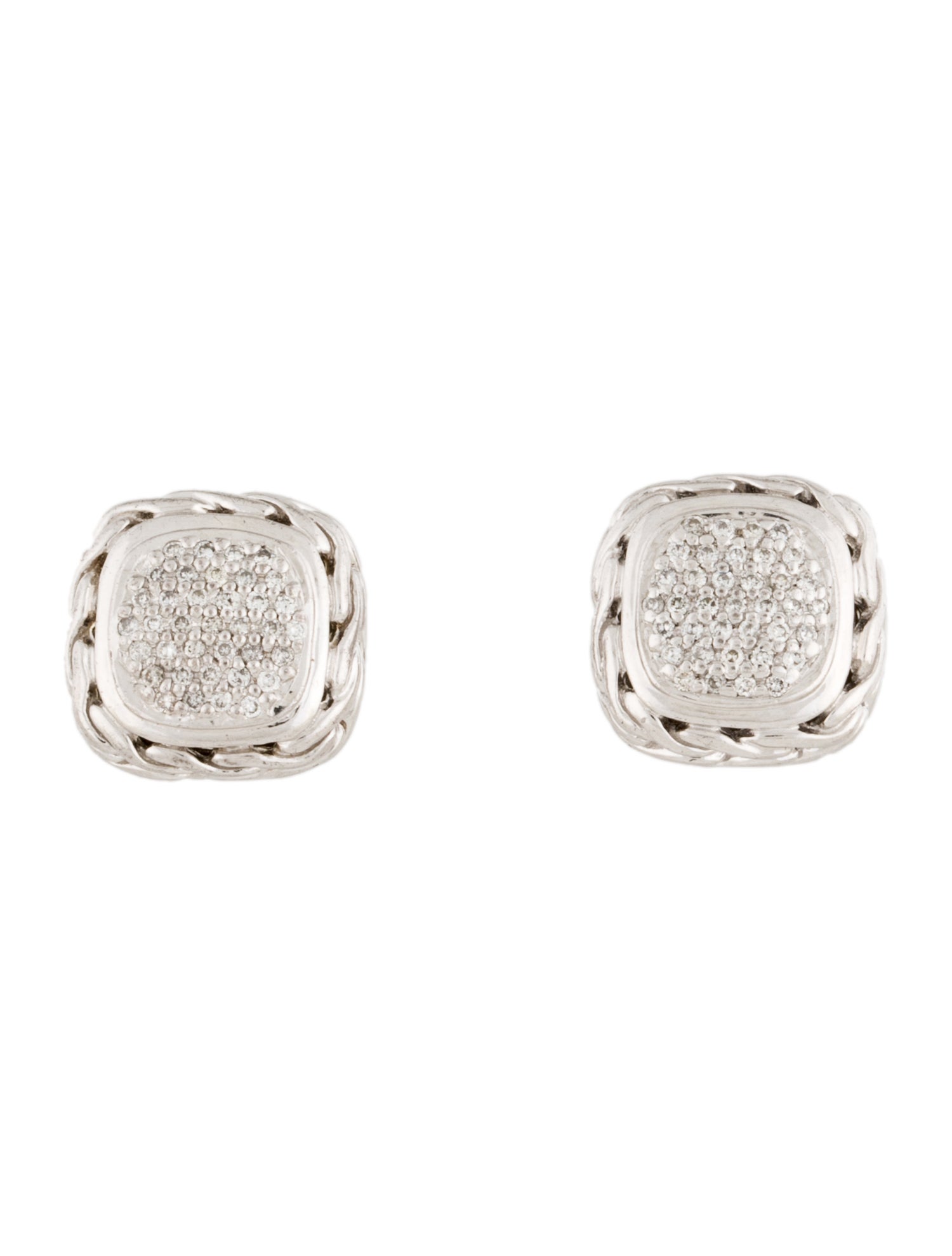 John Hardy Diamond Charved Chain Stud Earrings