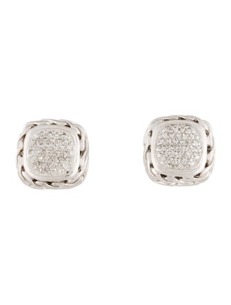 John Hardy Diamond Charved Chain Stud Earrings