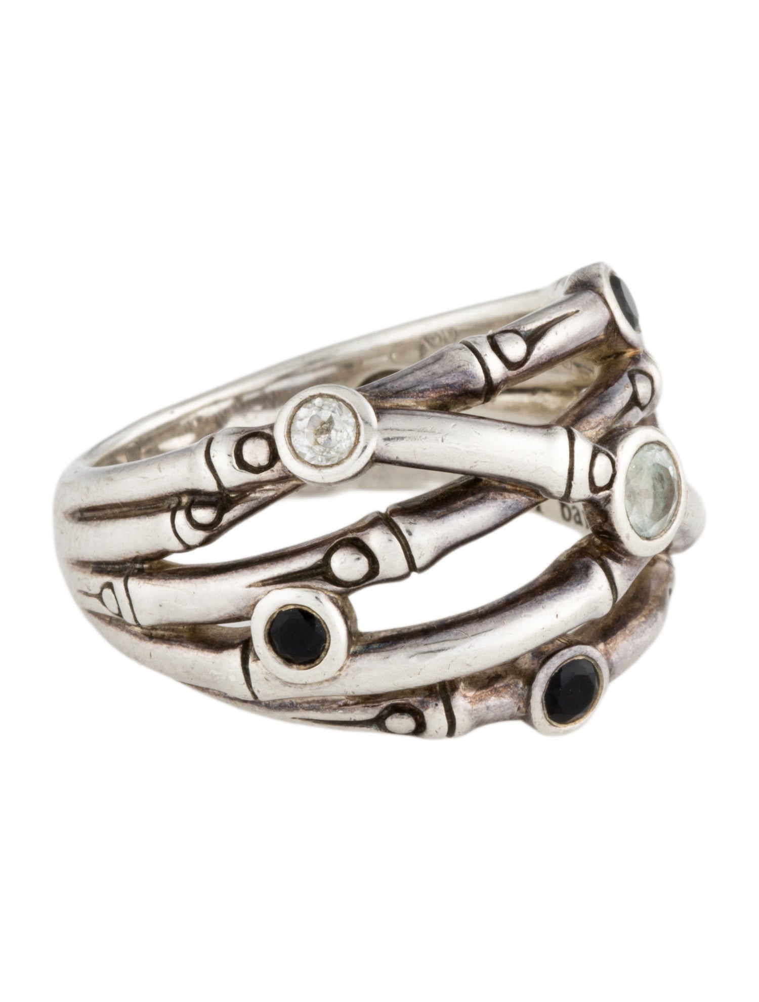 John Hardy Onyx & Topaz Bamboo Woven Ring