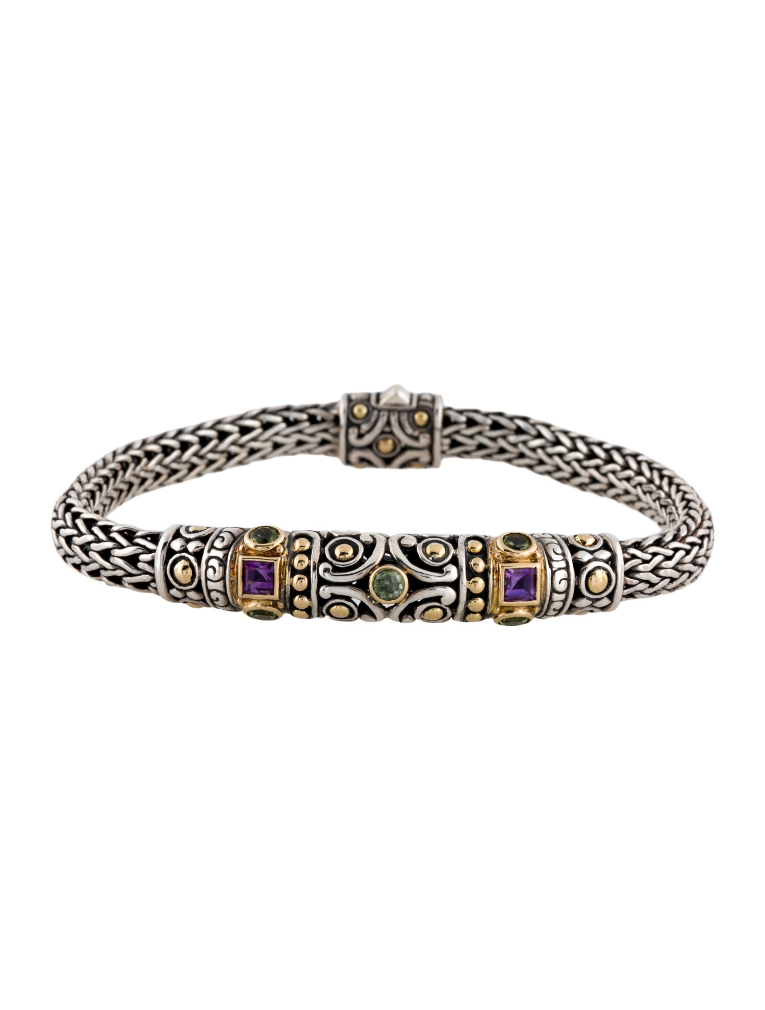 John Hardy Two-Tone Amethyst & Peridot Station Bracelet