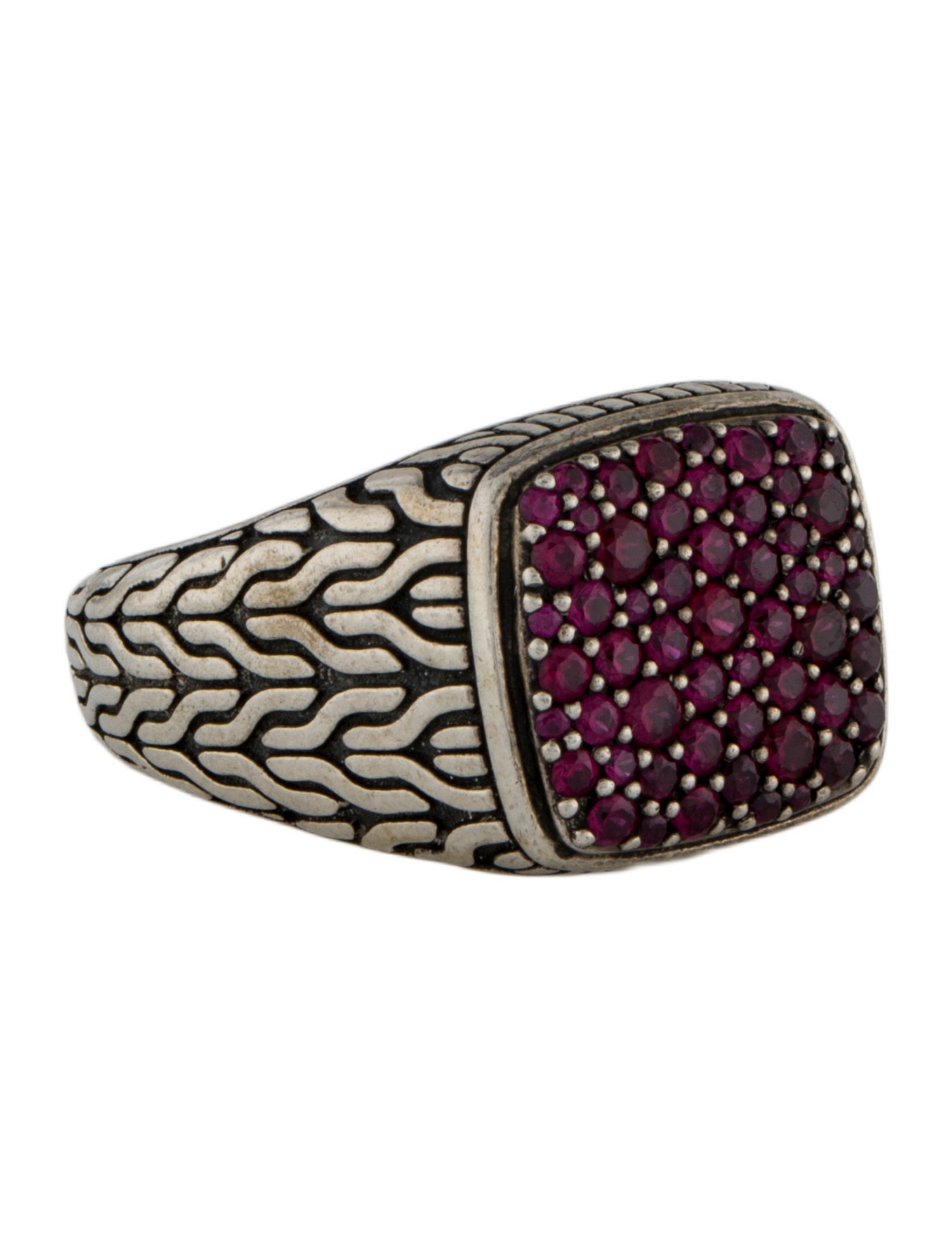 John Hardy Synthetic Sapphire Classic Chain Lava Signet Ring