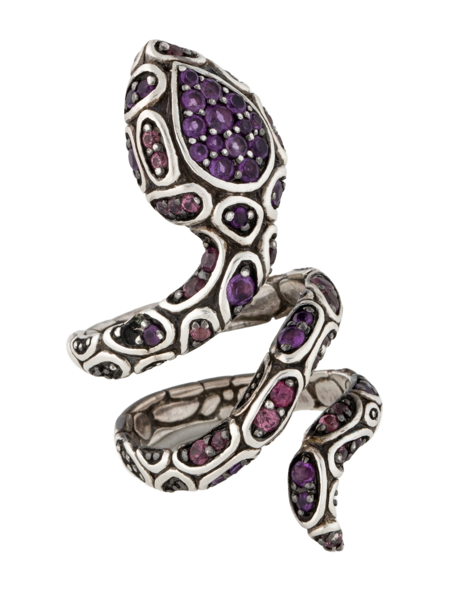 John Hardy Amethyst & Tourmaline Cobra Coil Ring