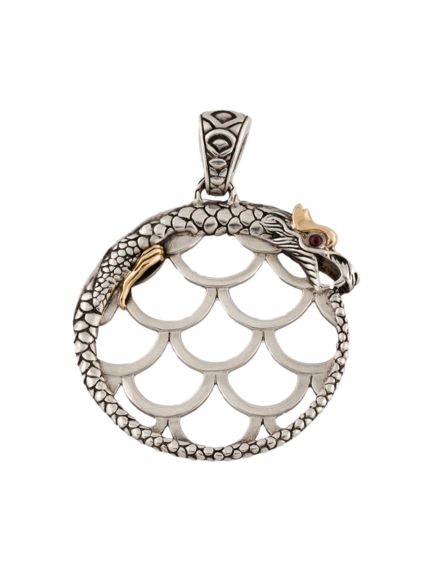 John Hardy Glass Filled Ruby Dragon Pendant Necklace