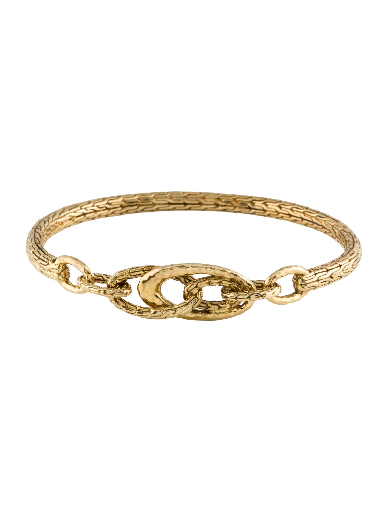 John Hardy 18K Classic Chain Hammered Slim Chain Hinged Bangle Bracelet