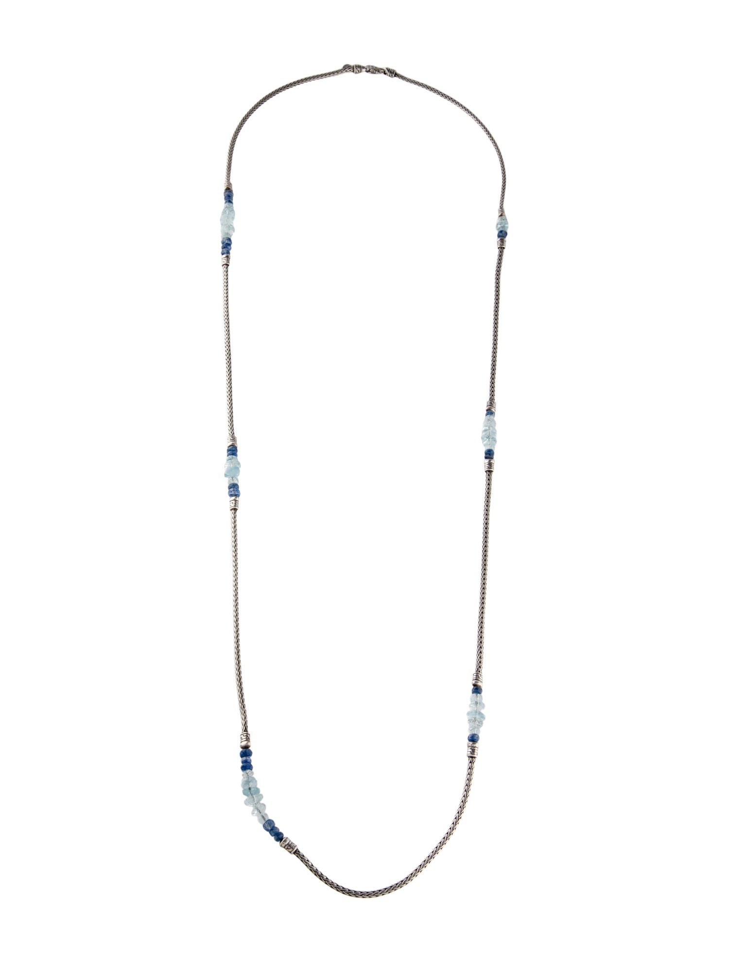 John Hardy Aquamarine & Kyanite Station Necklace