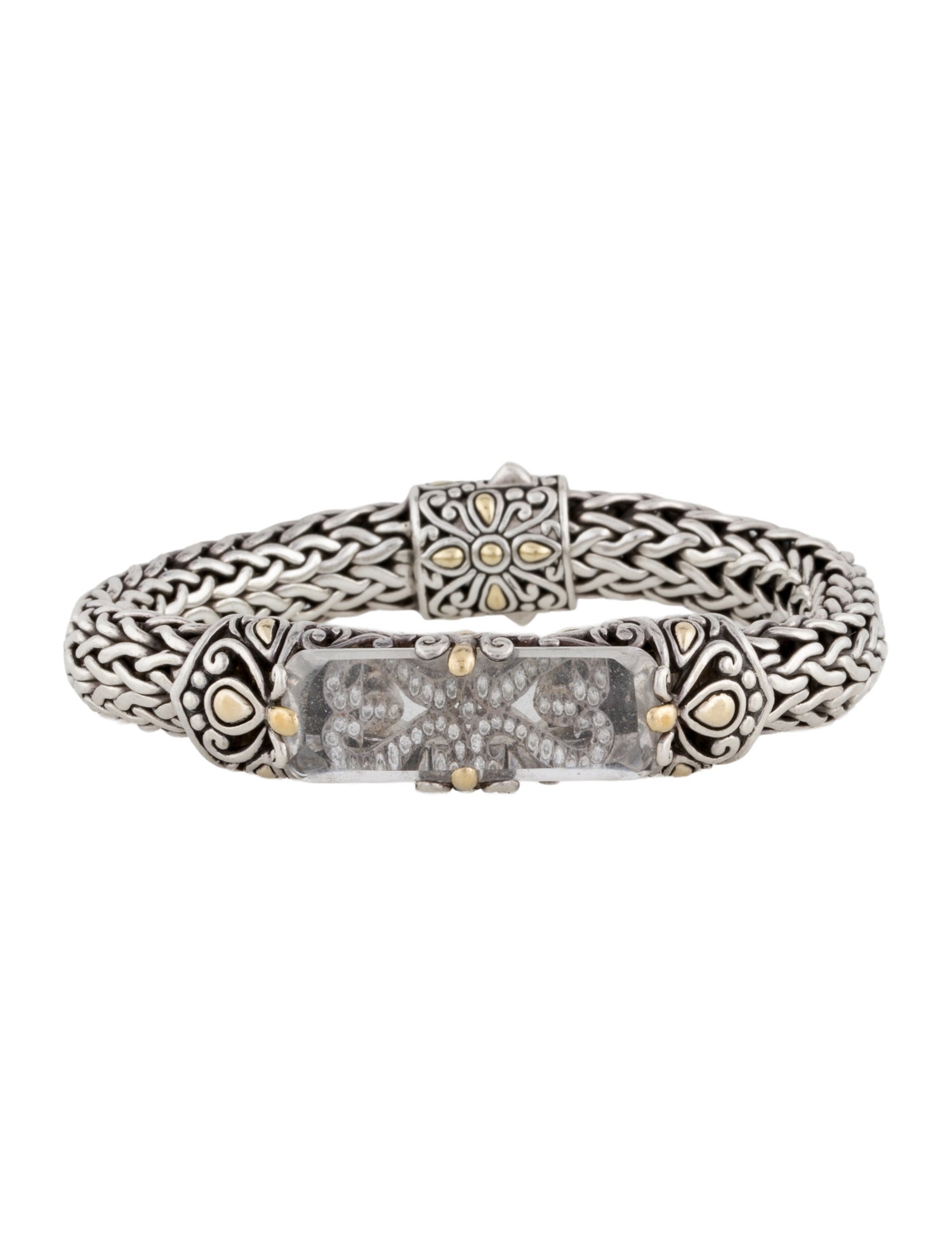 John Hardy Two-Tone Quartz & Diamond Bangle Bracelet