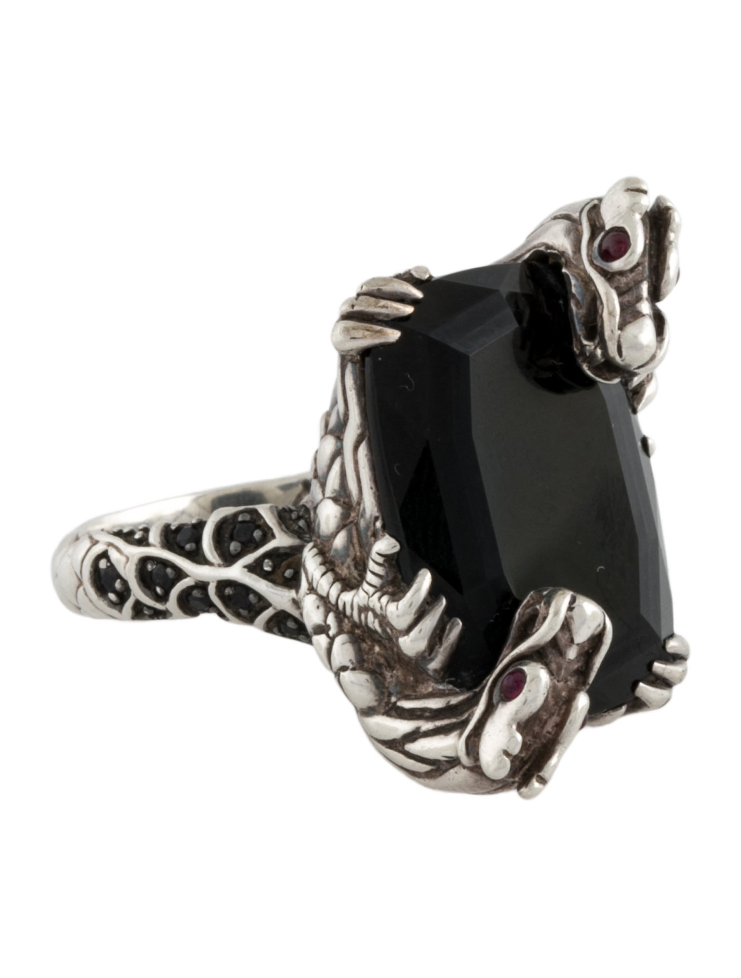 John Hardy Onyx, Sapphire, & Ruby Double Dragon Cocktail Ring