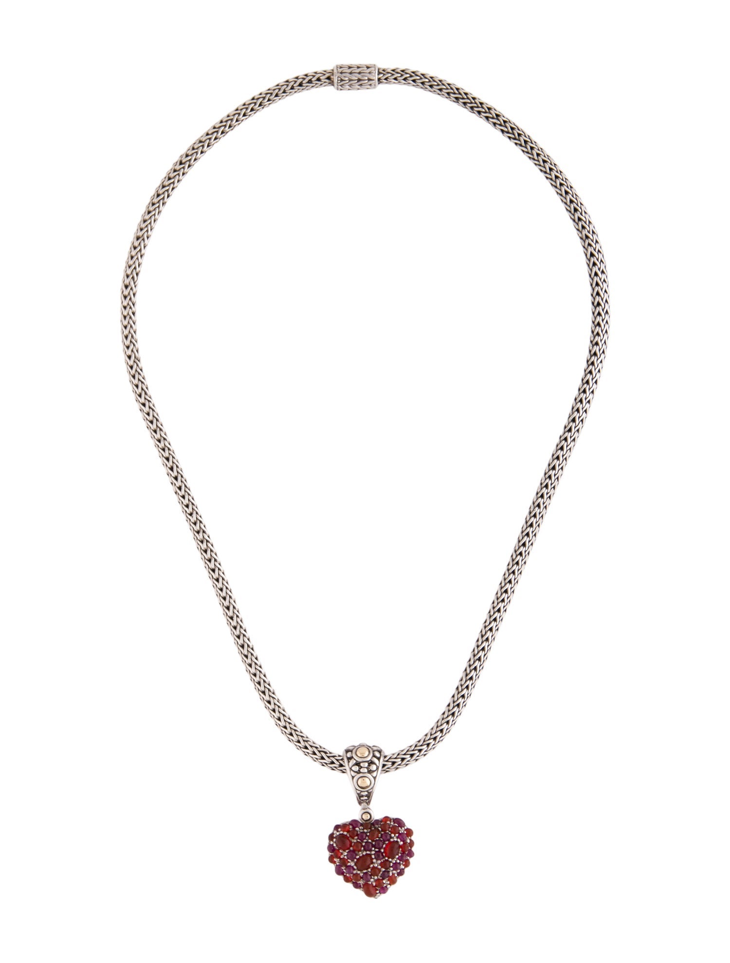 John Hardy Carnelian & Ruby Heart Pendant Necklace