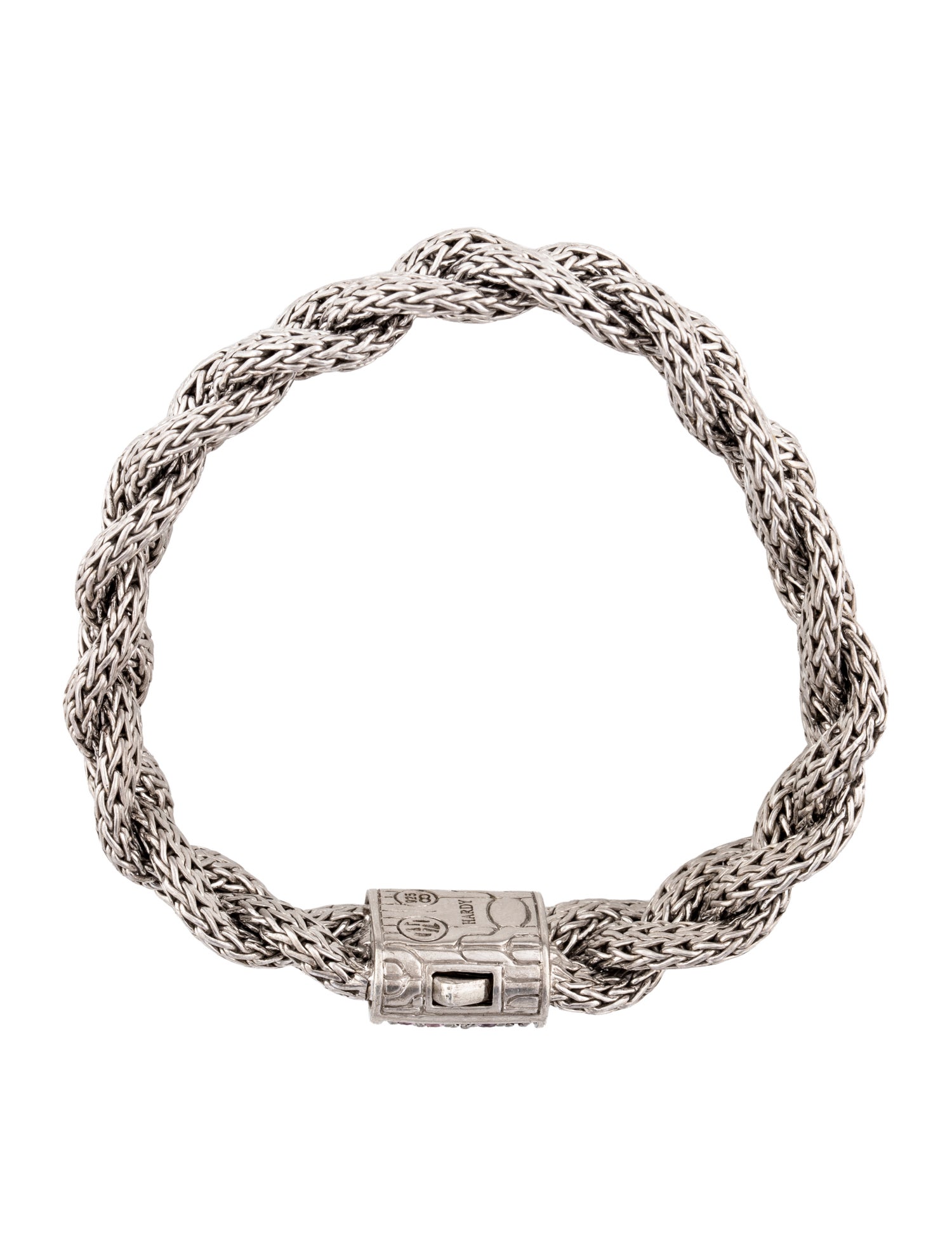 John Hardy 1.02ctw Pink Sapphire Braided Classic Chain Bangle Bracelet