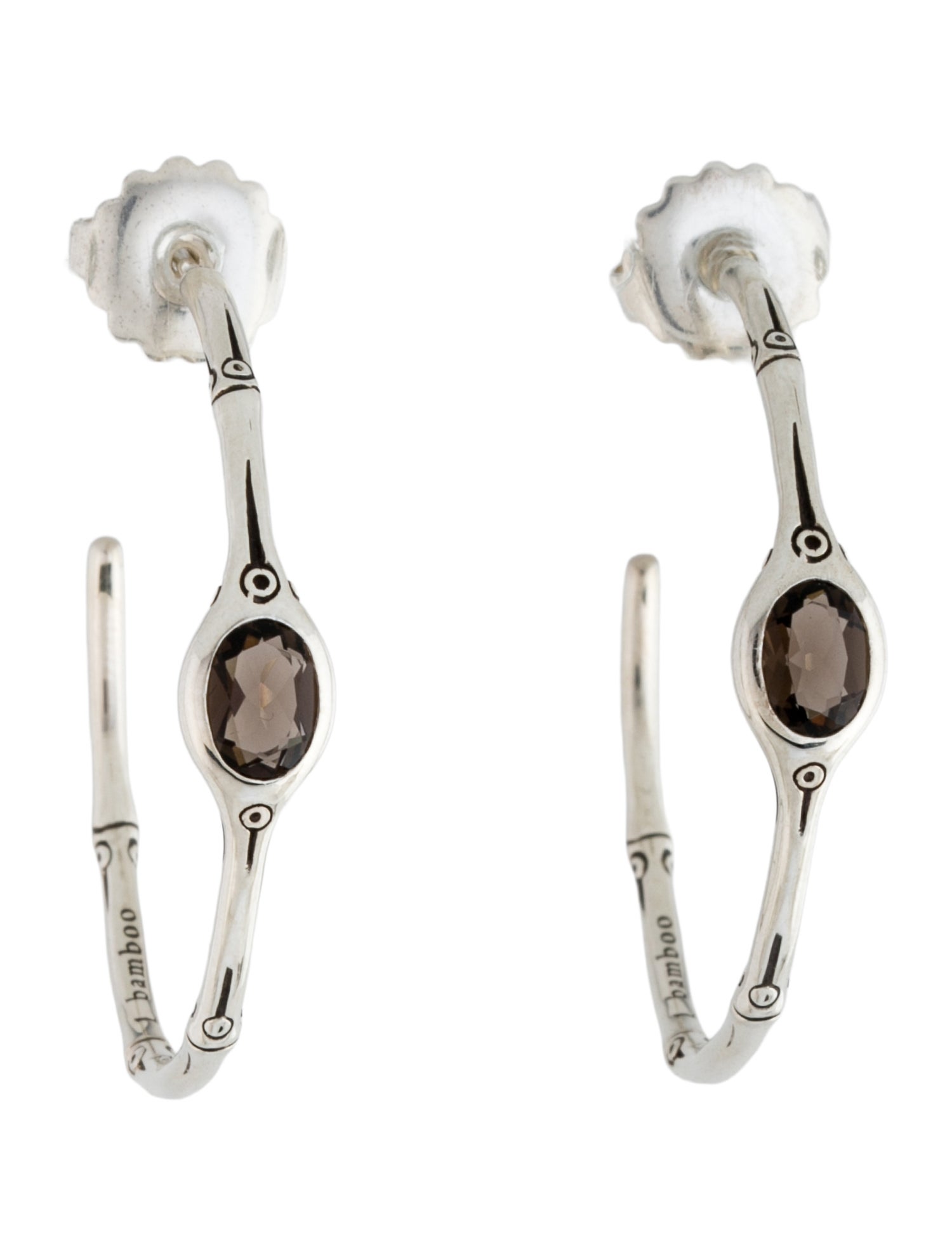 John Hardy Smoky Quartz Bamboo Hoop Earrings