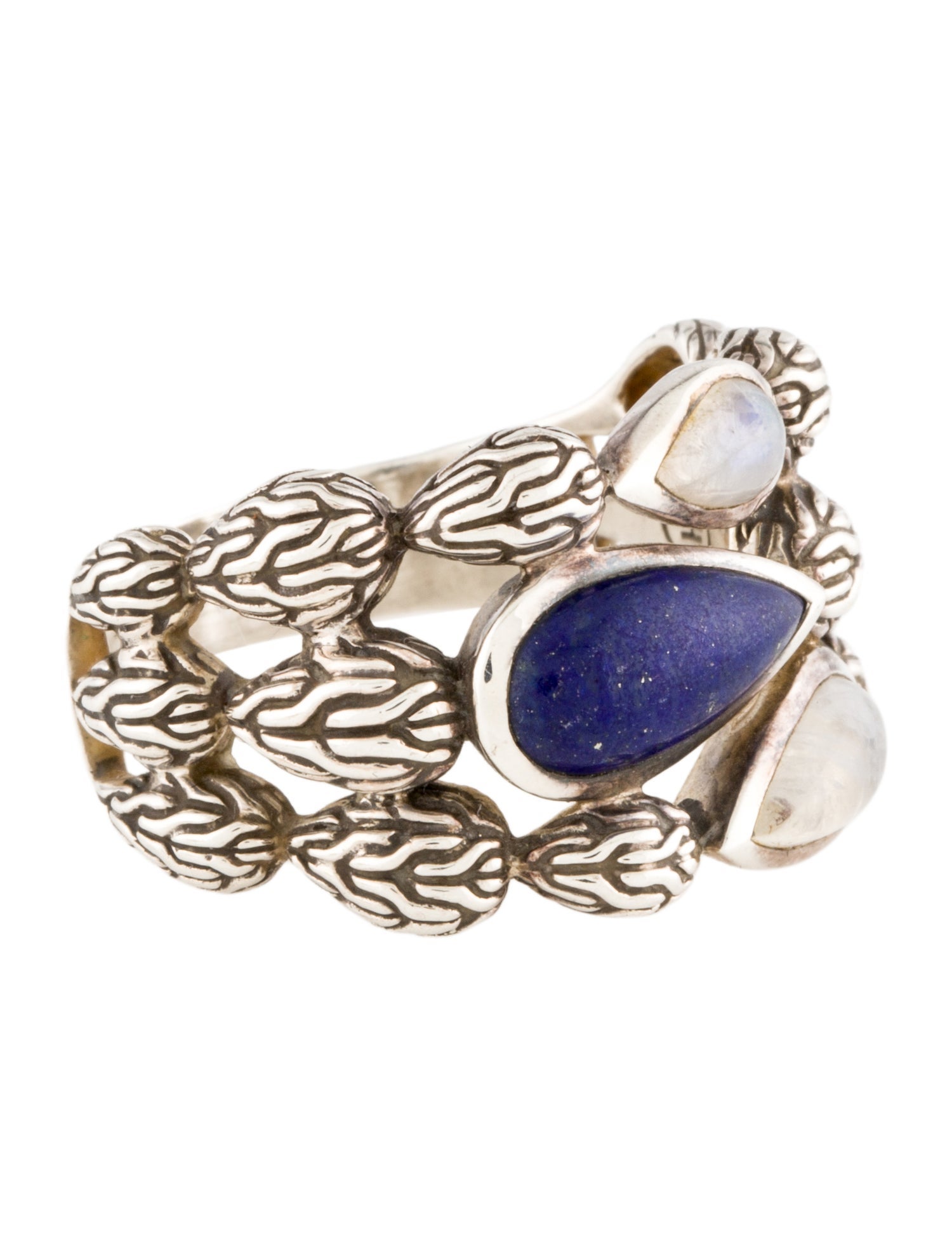 John Hardy Moonstone Labradorite & Lapis Lazuli Classic Chain Cocktail Ring