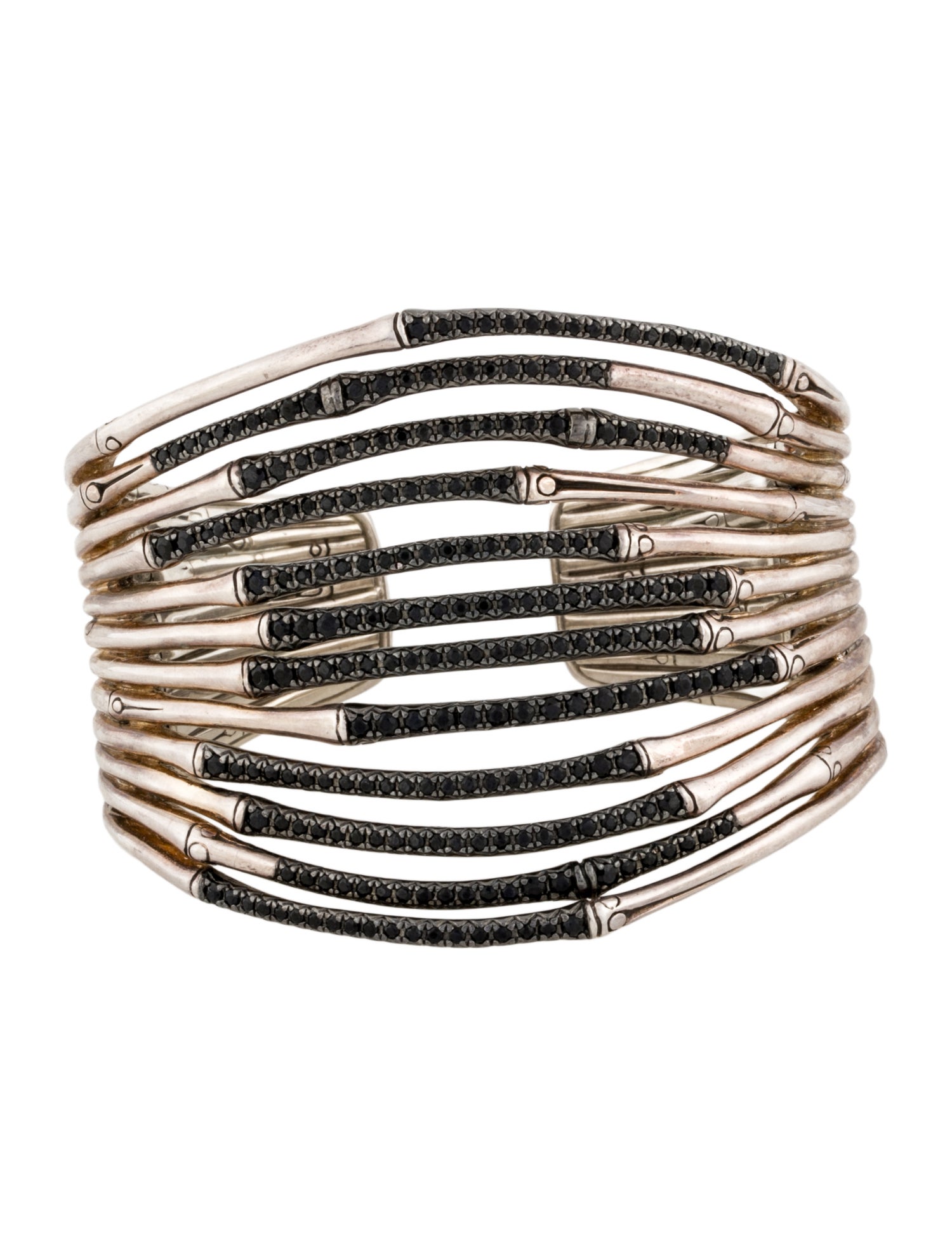John Hardy Black Sapphire Bamboo Silver Lava Wide Flex Cuff