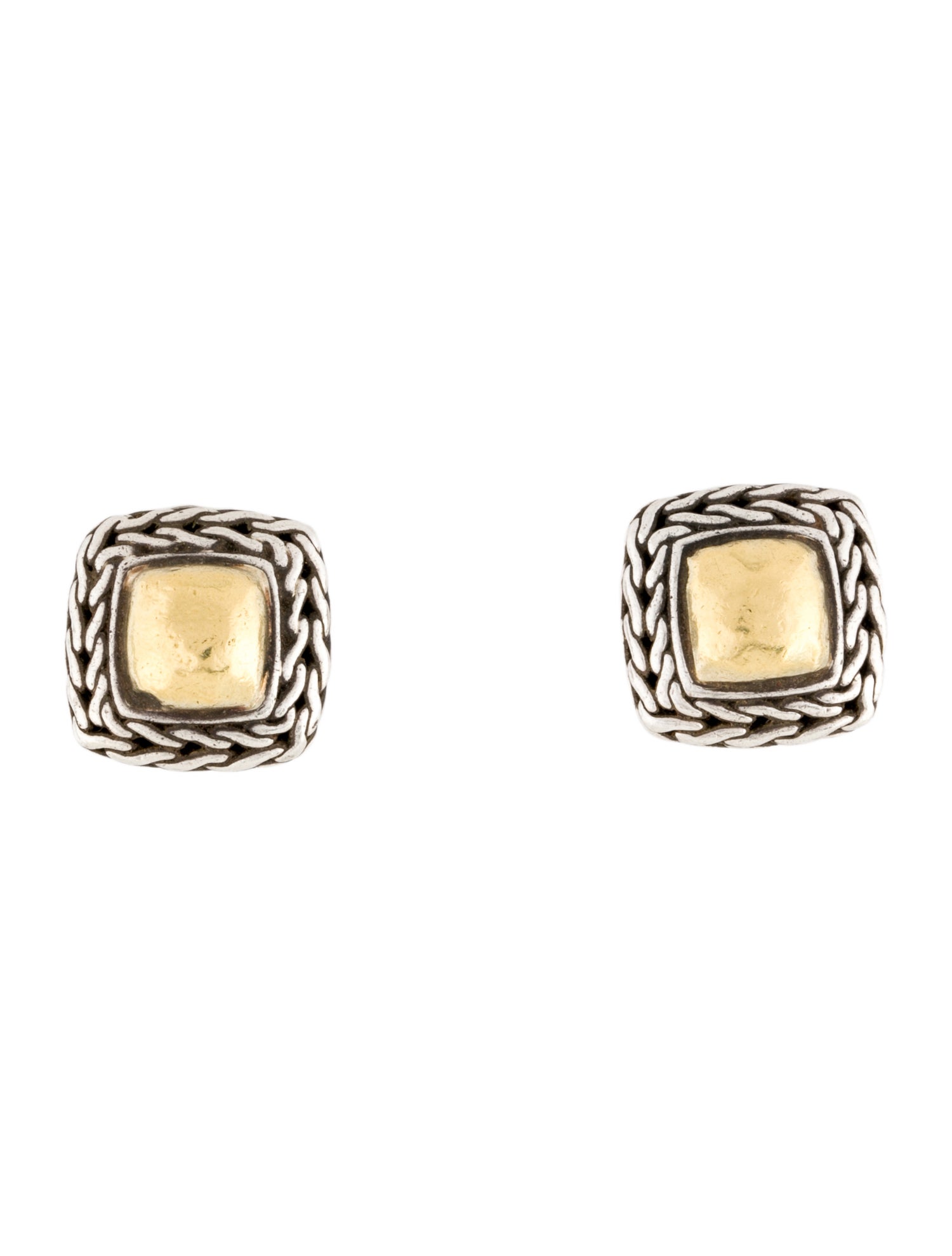 John Hardy Two-Tone Palu Square Clp-On Earrings