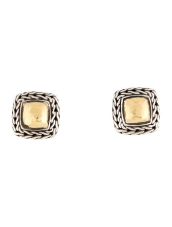 John Hardy Two-Tone Palu Square Clp-On Earrings