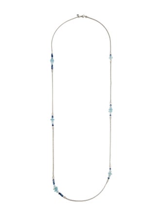 John Hardy Aquamarine & Kyanite Station Necklace