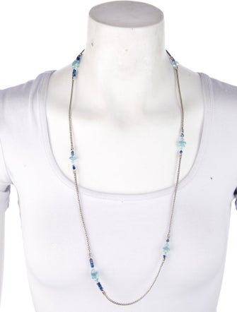 John Hardy Aquamarine & Kyanite Station Necklace