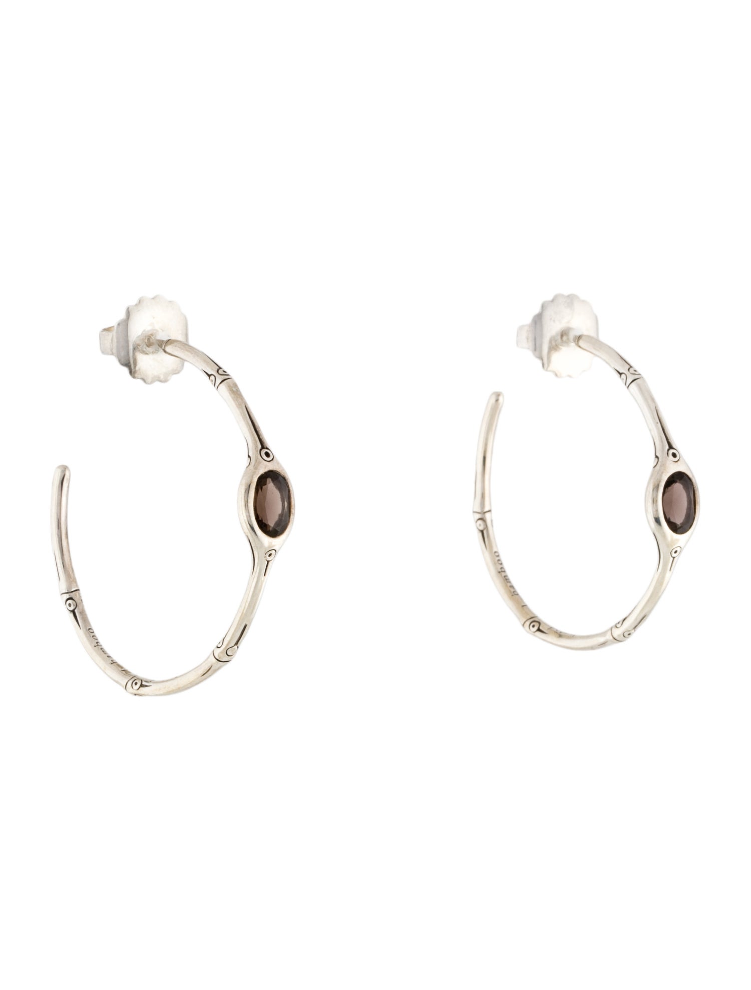 John Hardy Smoky Quartz Bamboo Hoop Earrings