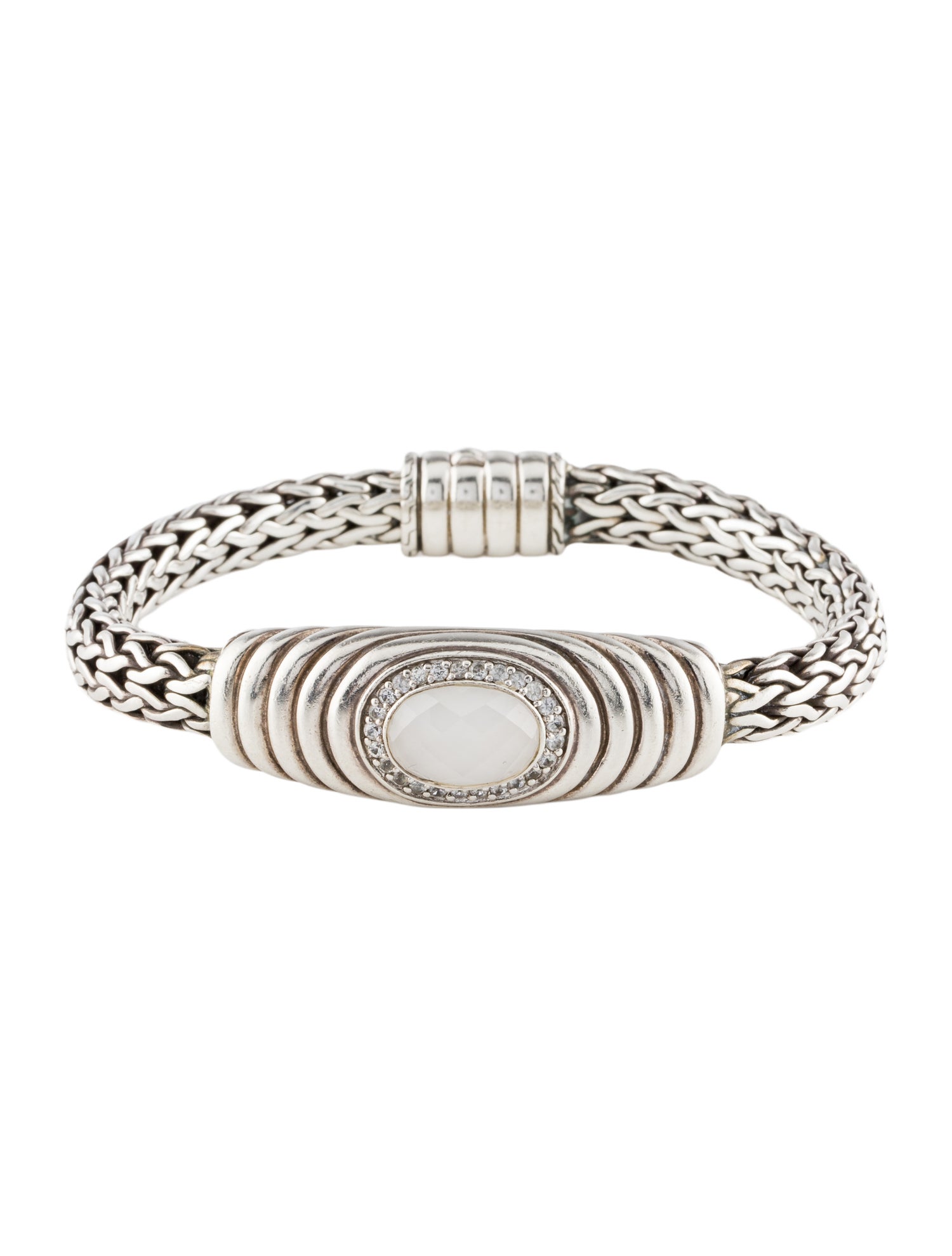 John Hardy Chalcedony & Sapphire Batu Bedeg Oval Bangle Bracelet