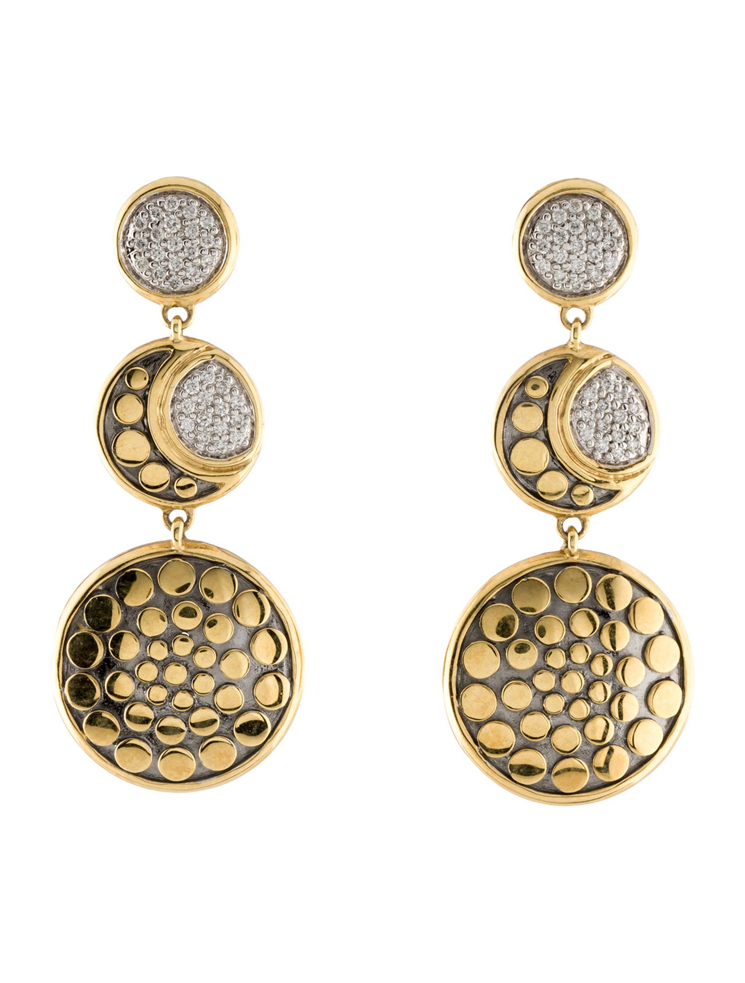 John Hardy 18K Diamond Moon Phase Drop Earrings