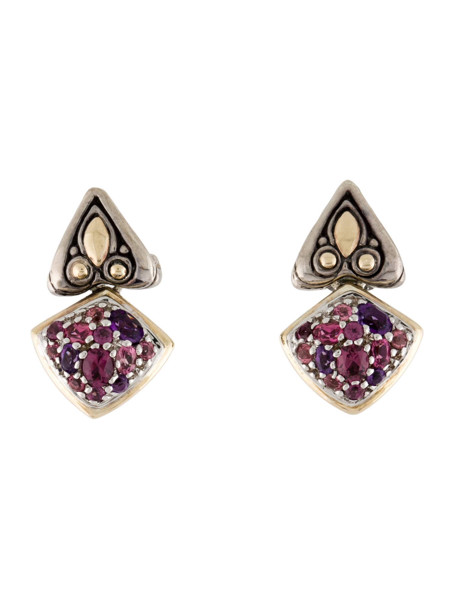 John Hardy Tourmaline, Rhodolite, & Amethyst Jaisalmer Lavafire Earclips