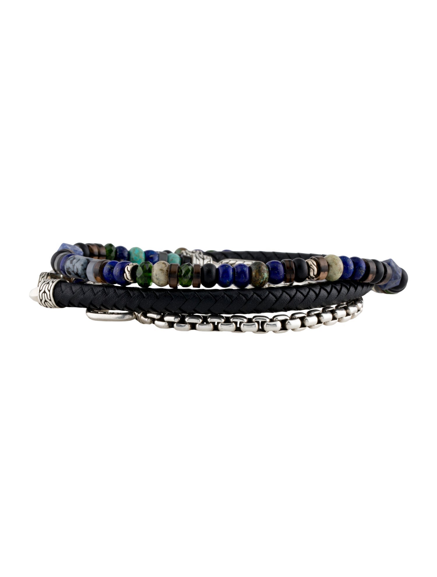 John Hardy Woven Leather & Multistone Triple Wrap Bracelet
