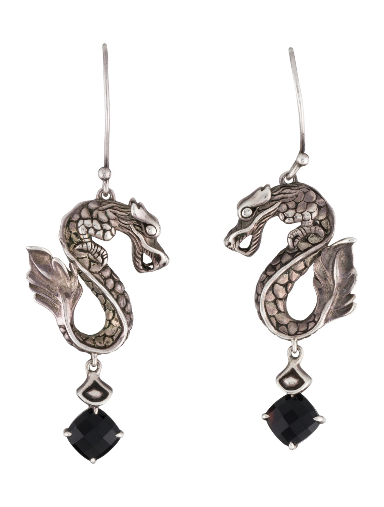 John Hardy Onyx Naga Dragon Drop Earrings