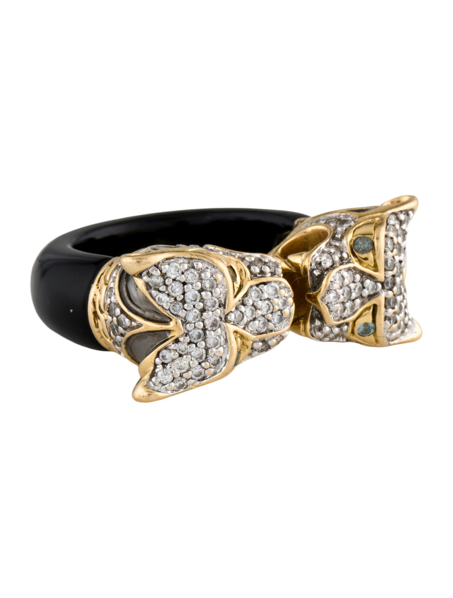John Hardy 18K Onyx, Topaz & Diamond Panther Head Ring