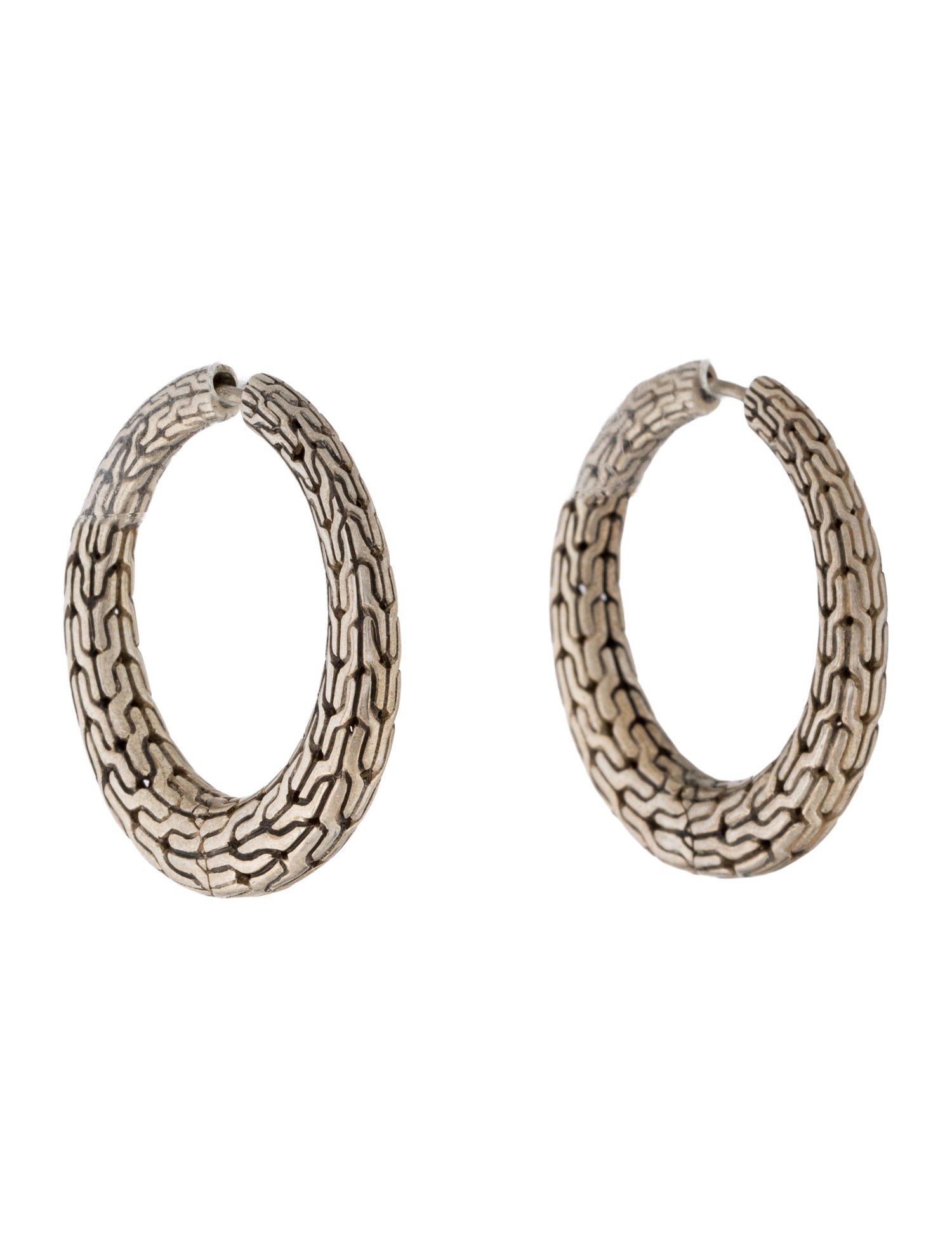 John Hardy Carved Chain Graduated Hoop Earrings