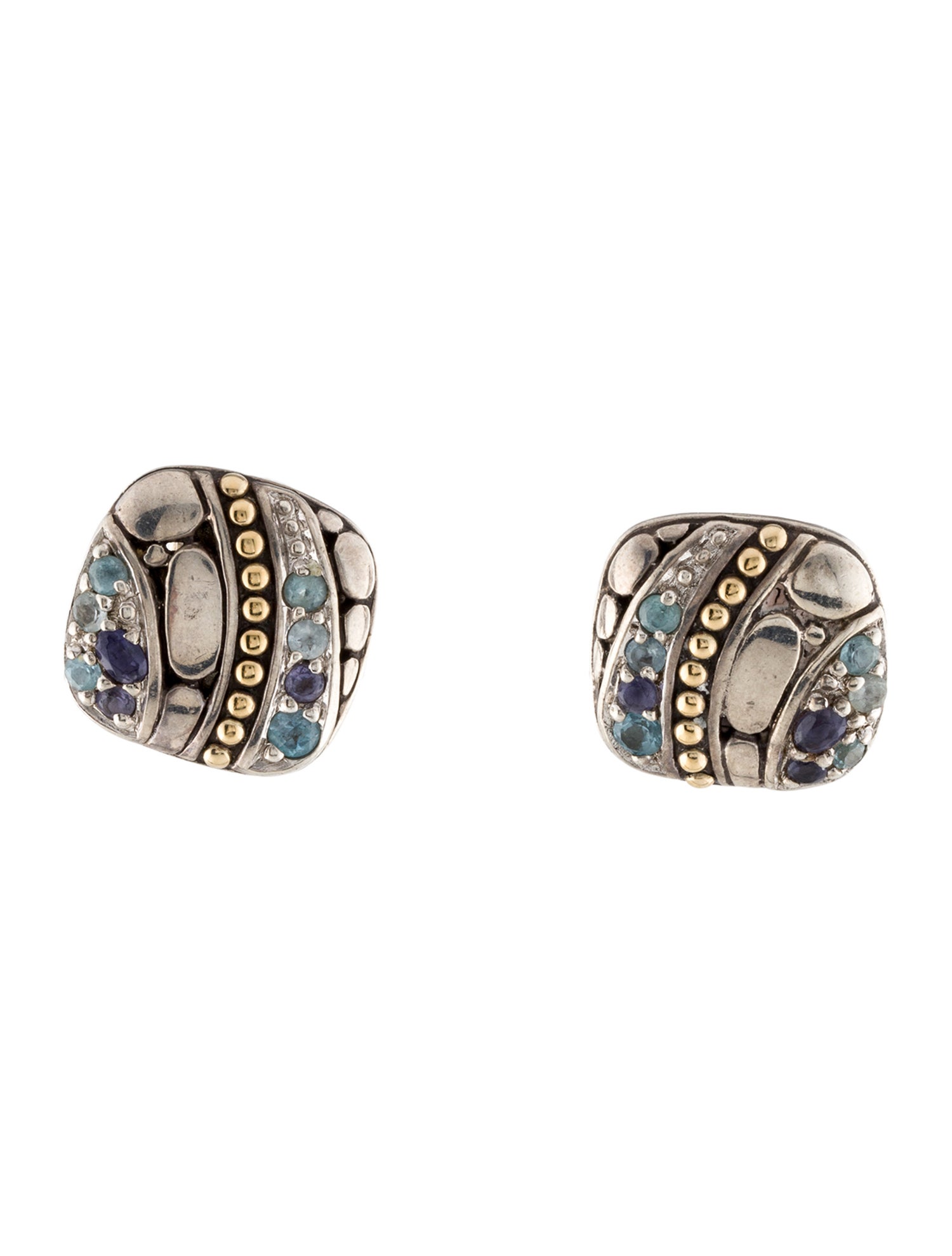 John Hardy Two-Tone Topaz, Aquamarine & Iolite Lavafire Earclip Earrings