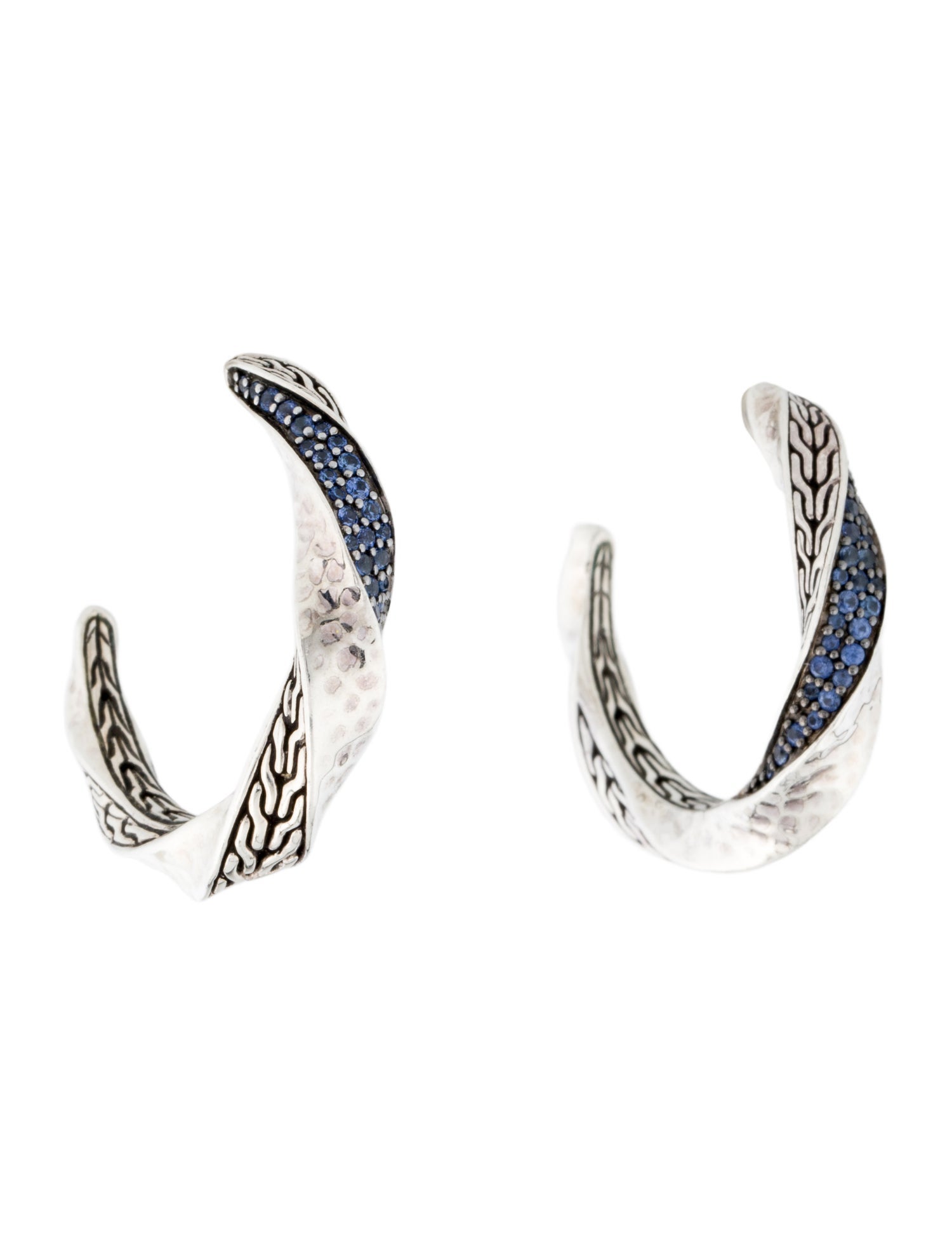 John Hardy Classic Chain Twisted Pavé Hoop Earrings