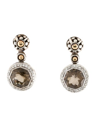 John Hardy Smoky Quartz & Diamond Batu Sari Drop Earrings