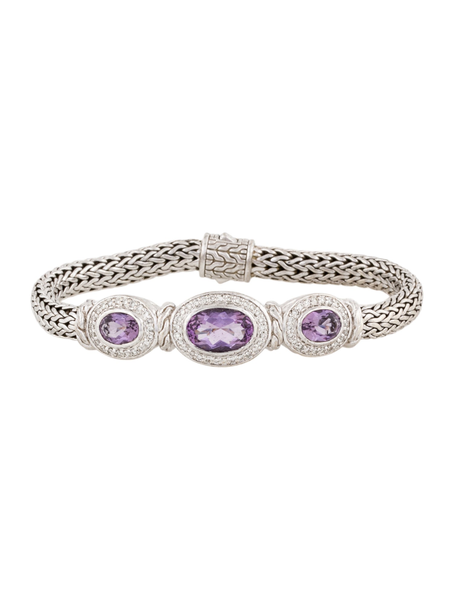 John Hardy Amethyst & Diamond Triple Station Link Bracelet