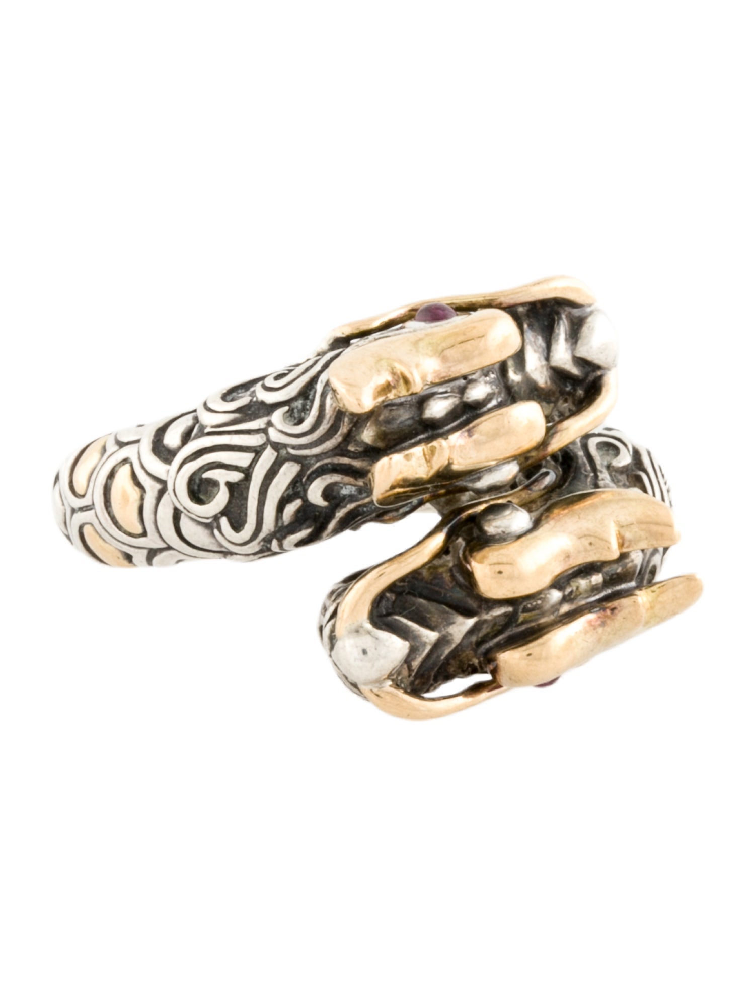 John Hardy Glass Filled Ruby Naga Double Dragon Head Ring