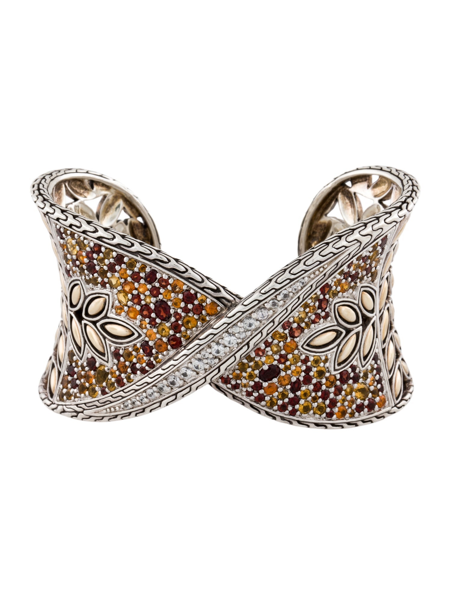 John Hardy Colorless Sapphire, Citrine & Garnet Batu Kawung Sunset Cuff Bracelet