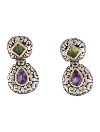 John Hardy Peridot & Amethyst Drop Earrings