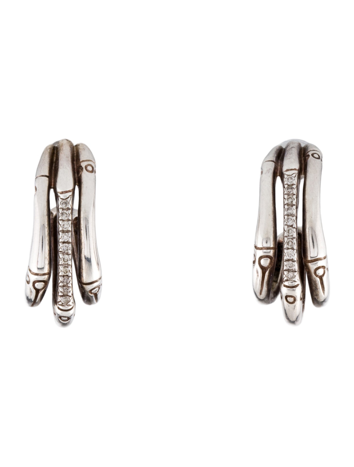 John Hardy Diamond Bamboo J Hoop Earrings
